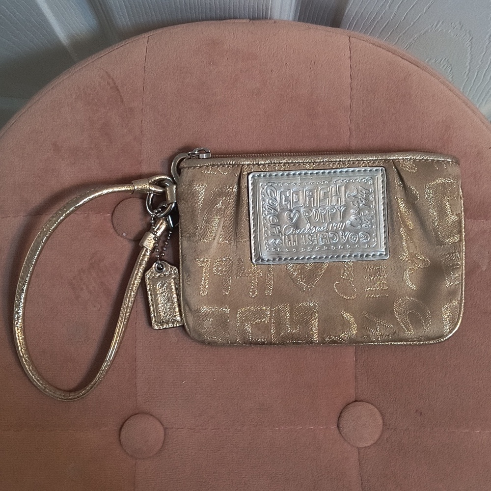 Coach Poppy Gold and Silver Metallic Wristlet